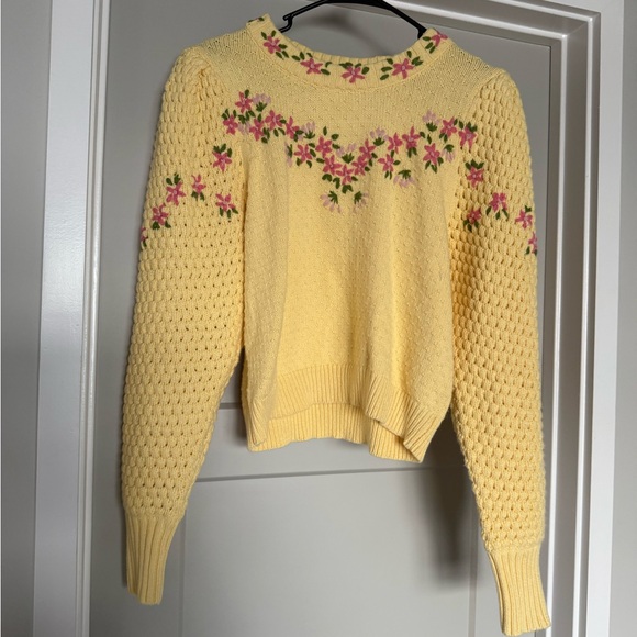 LoveShackFancy Sweaters - Gorgeous Elegant LoveShackFancy Luxurious Butter Yellow Floral Knit Sweater